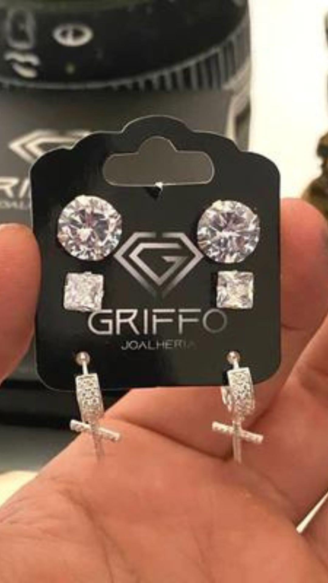 Kit Argola Com Cruz Cravejada 43 pedras, Zircônia Redondo 10mm e Zircônia Quadrado 6mm