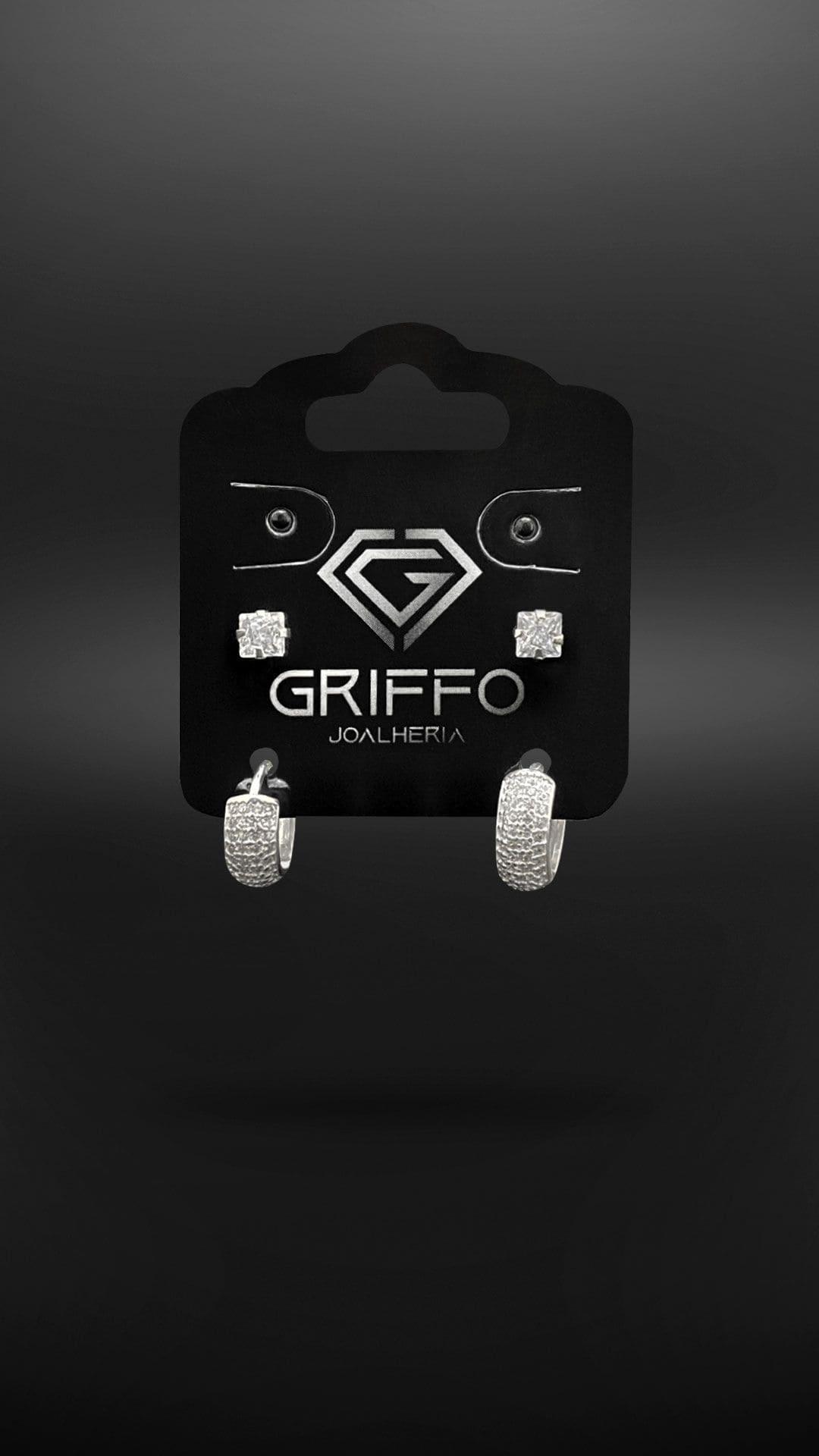 Kit Argola Cravejada 10mm e Zircônia Quadrado 4mm