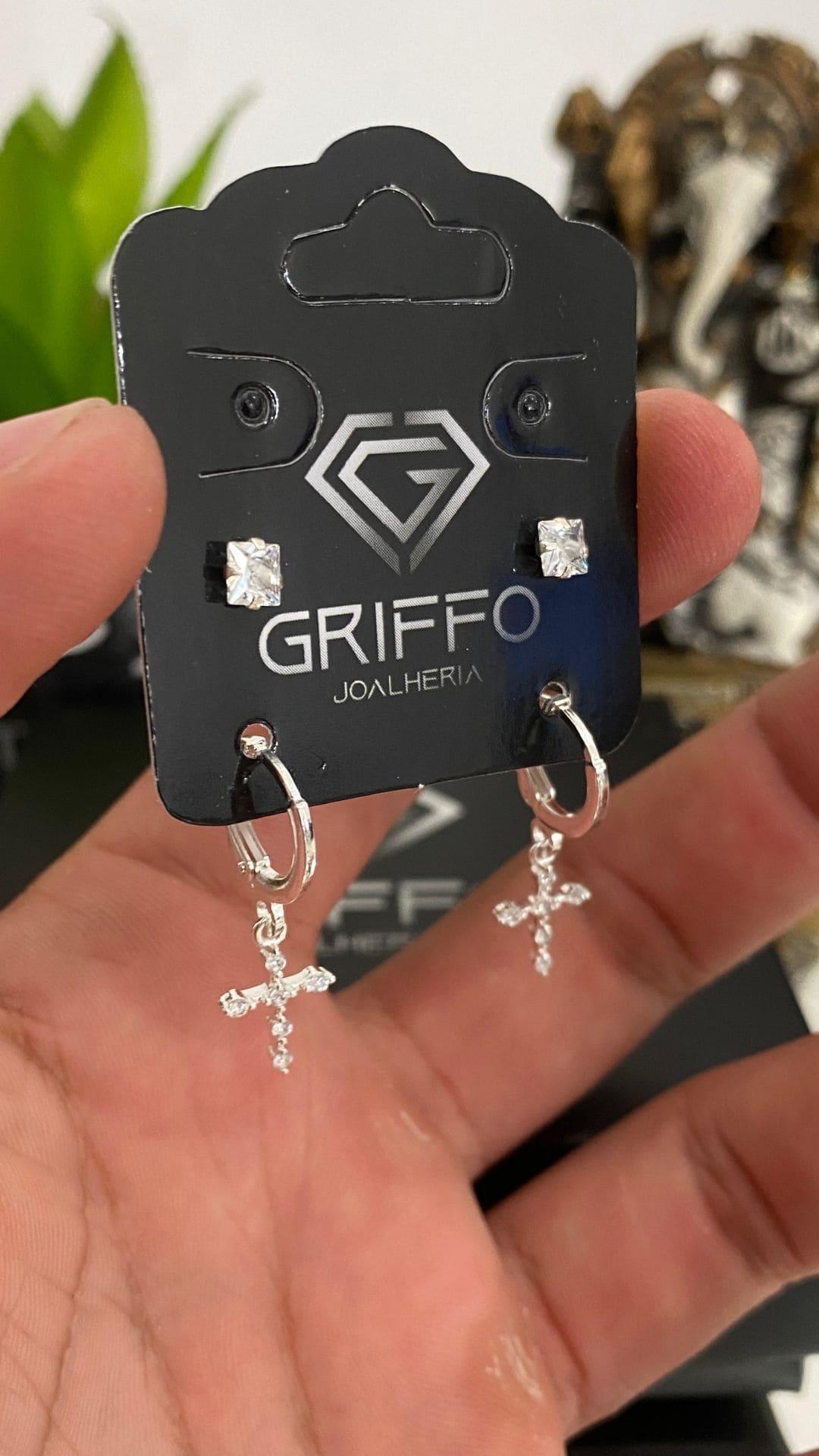 Kit Argola Cravejada Com Cruz e Zircônia Quadrado 4mm