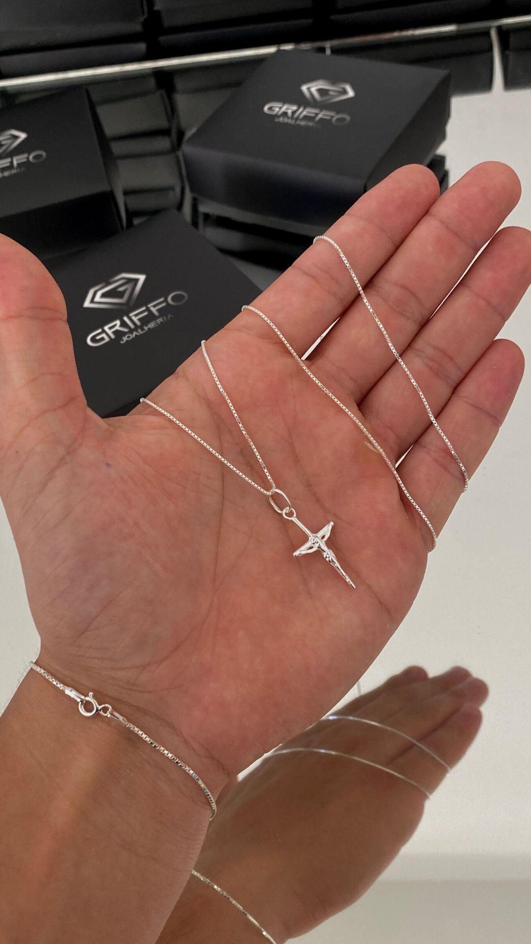 Conjunto Veneziana Corrente 1 Milímetro e Pulseira 1,5 Milímetos + pingente Grátis - Griffo Joalheria