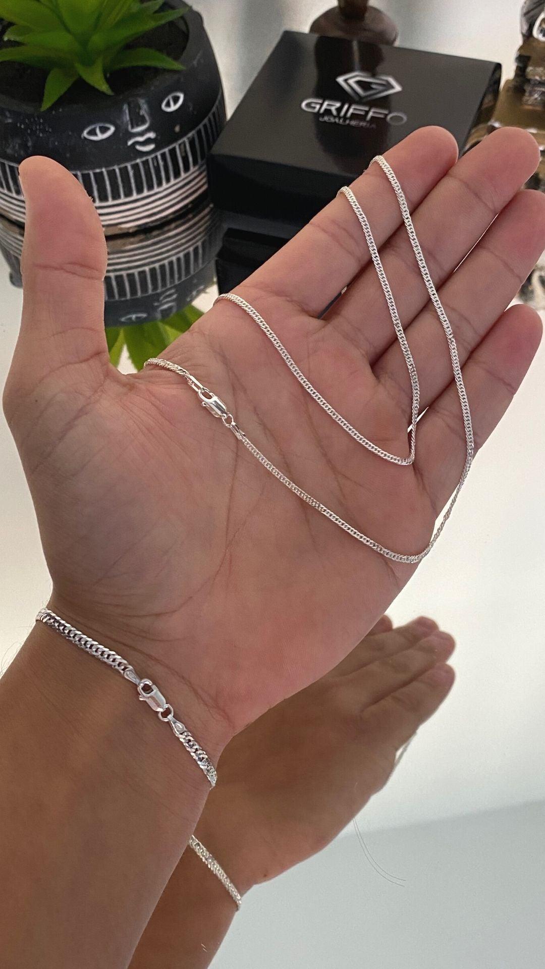 Conjunto Elo Duplo Corrente 2mm Pulseira 3mm - Griffo Joalheria
