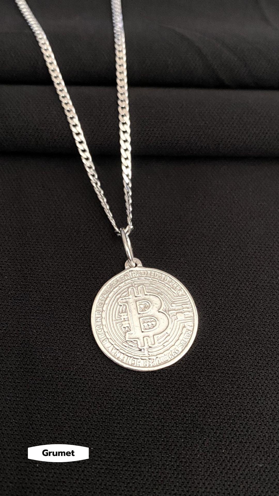 Conjunto Corrente 60cm e Pingente Bitcoin - Griffo Joalheria