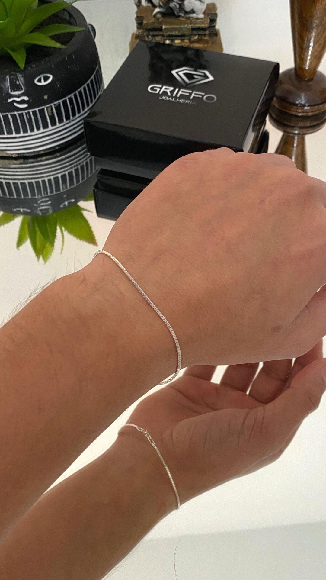 Conjunto Veneziana Corrente 1 Milímetro e Pulseira 1,5 Milímetos + pingente Grátis - Griffo Joalheria